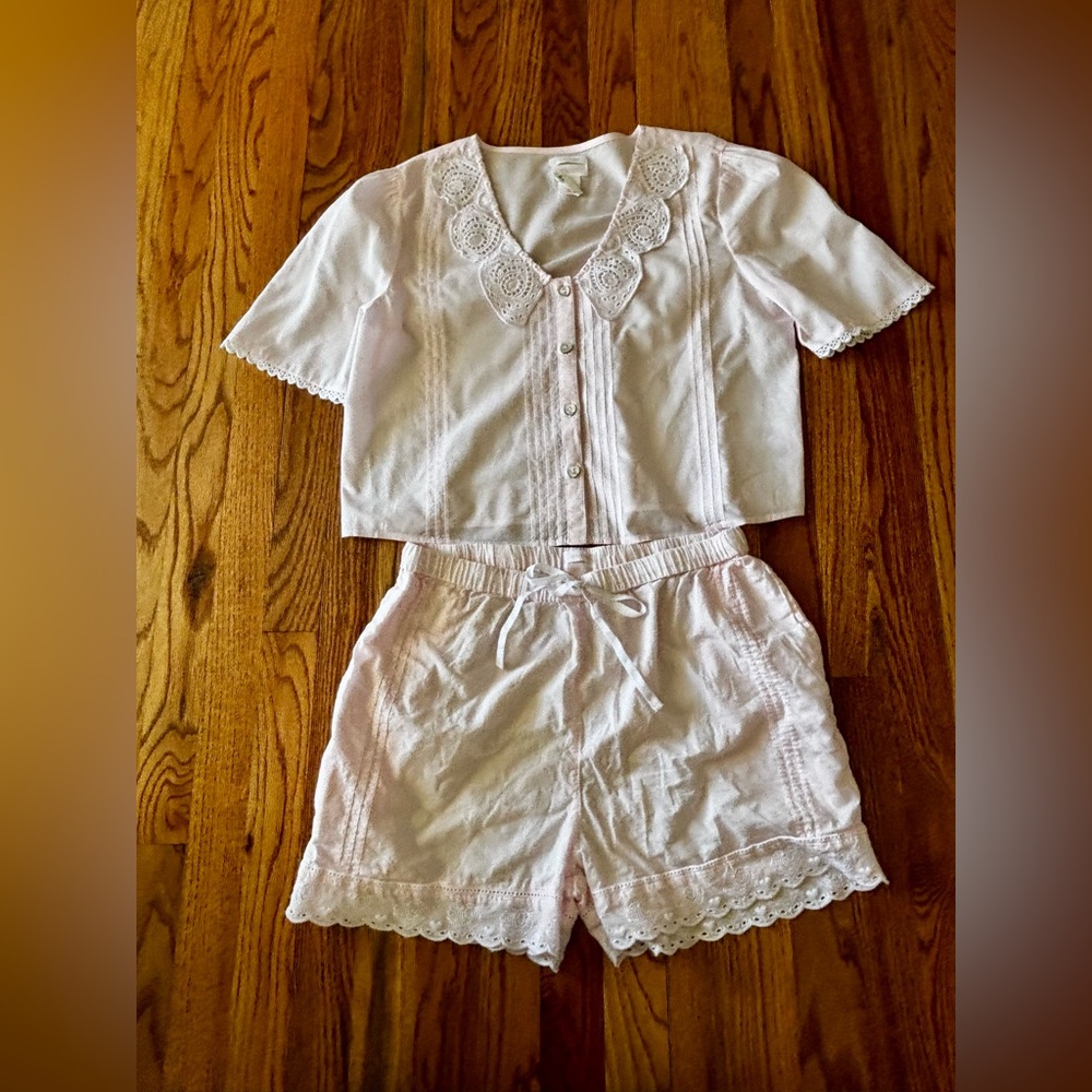 Shabby Chic Pale Pink Eyelet Short Pajama Set - Medium